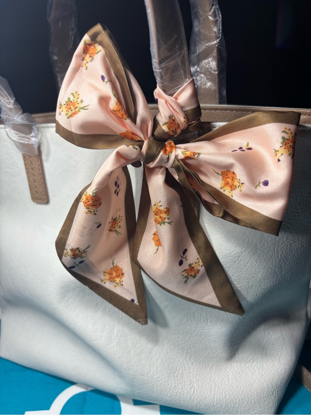 New Floral Scarf in Blush with Brown Trim Twilly Purse Bag 2.5” x 34”